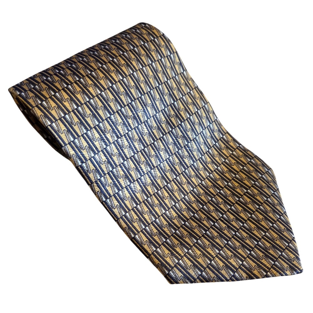 Stafford Silk Tie Gold Navy Geometric‎ Pattern Classic Executive Wide Tie